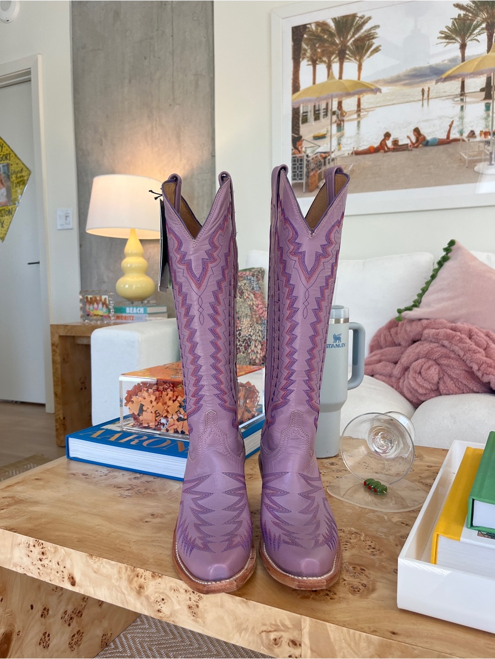 Lucchese Lavender Leather Western Knee-High Boots - Picture 4 of 6